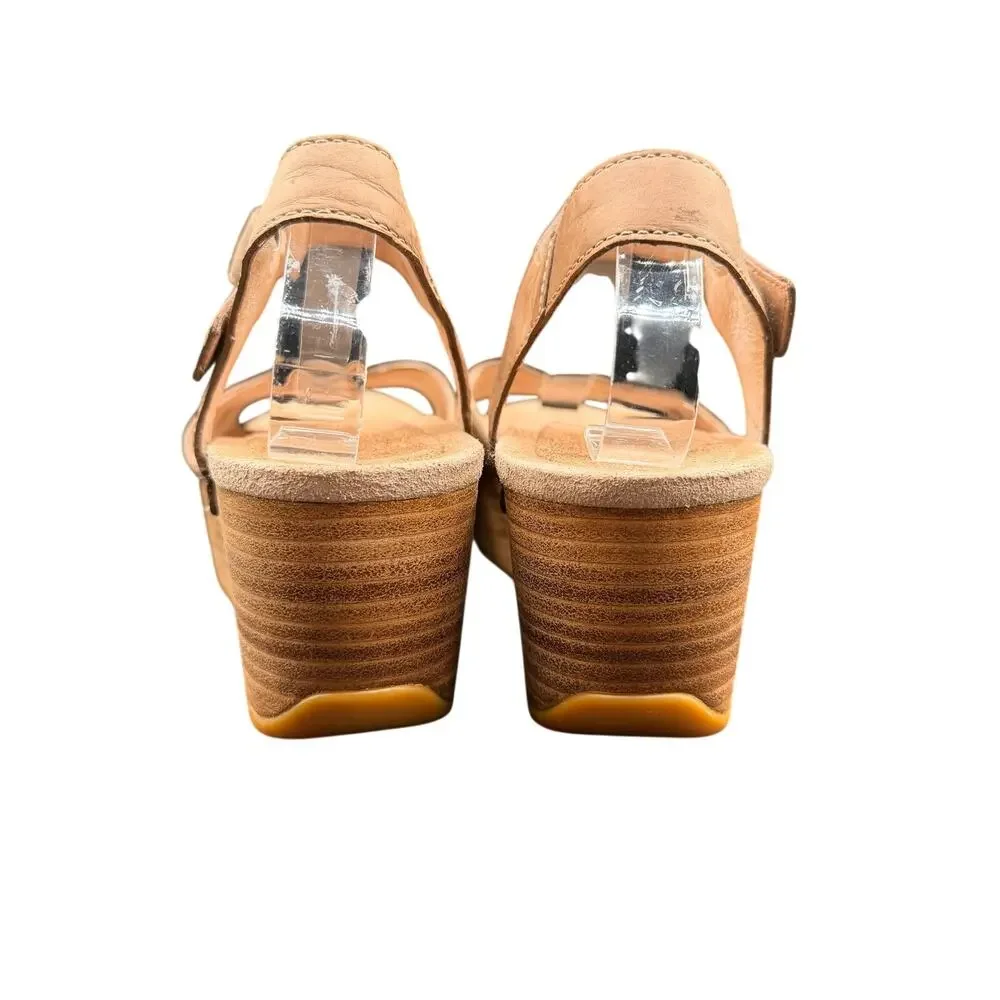 Dansko Leather Wedge Sandals Tan Camel Ankle Strap EU 37 US 6.5-7
